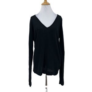 J Brand V Neck Tee Women S Small Black Long Sleeve Linen Cotton Lightweight